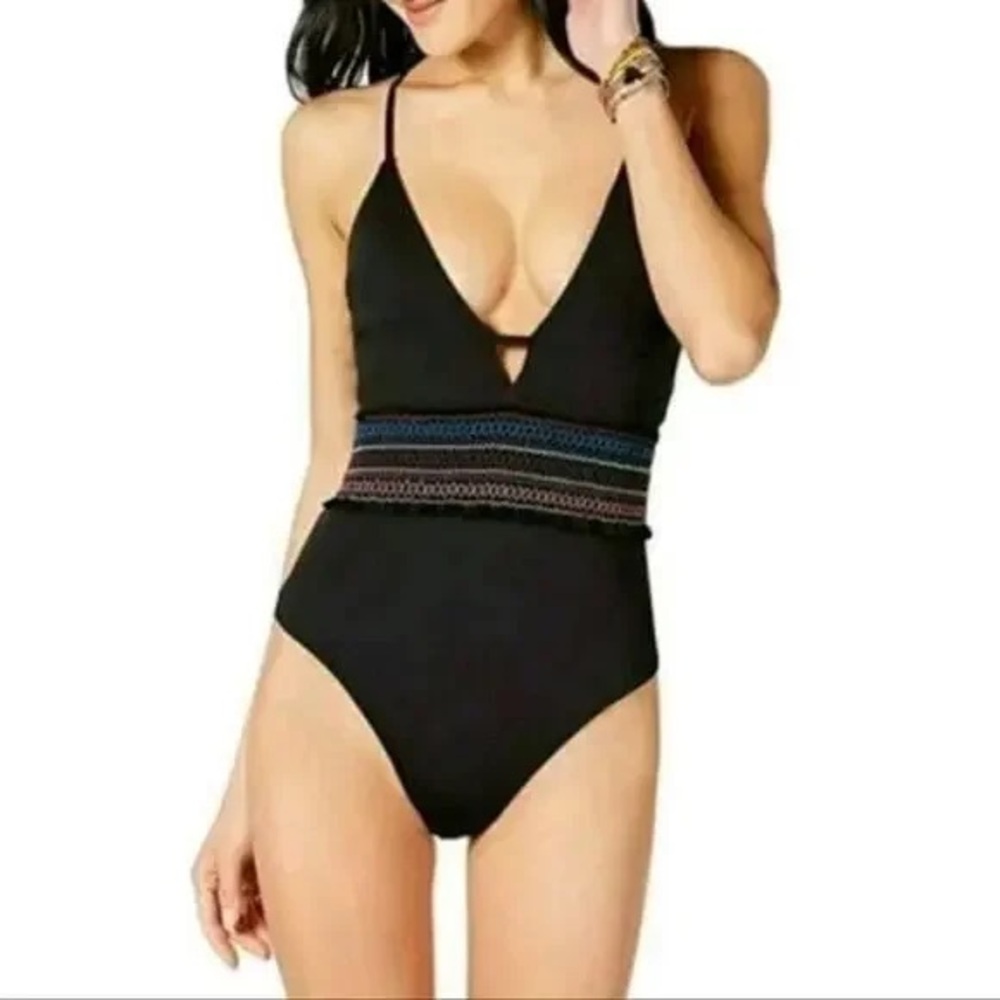 BAR III NWT Smocking Solids V Neck Cheeky‎ One Piece Swimsuit | XS S L